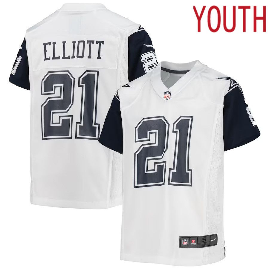 Youth Dallas Cowboys 21 Ezekiel Elliott Nike White Alternate Game NFL Jersey